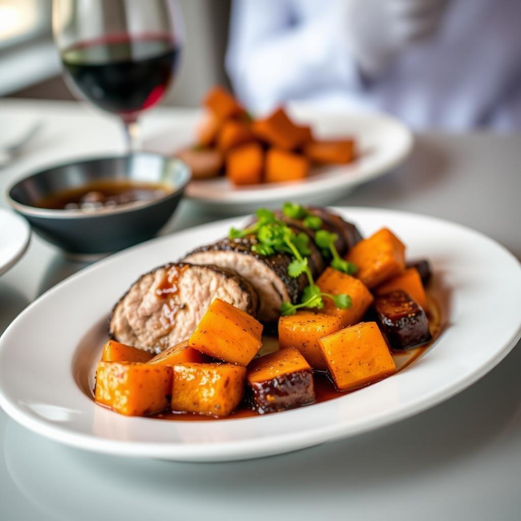 Balsamic Glazed Pork Tenderloin with Roasted Sweet Potatoes