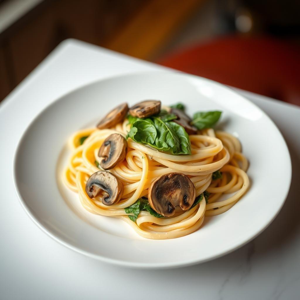 Creamy Truffle Mushroom Pasta with Spinach Creamy Truffle Mushroom Pasta with Spinach