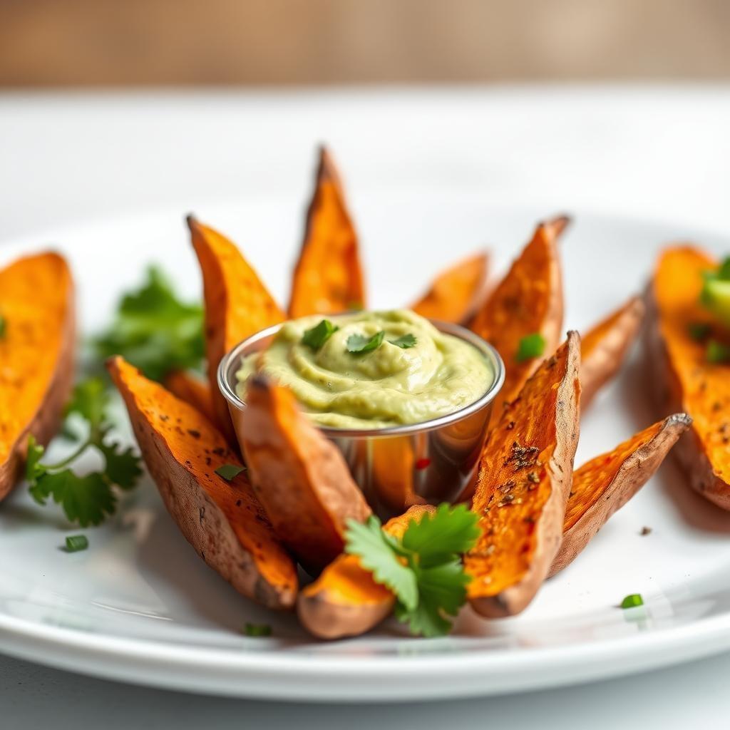 Baked Sweet Potato Wedges with Avocado Dip