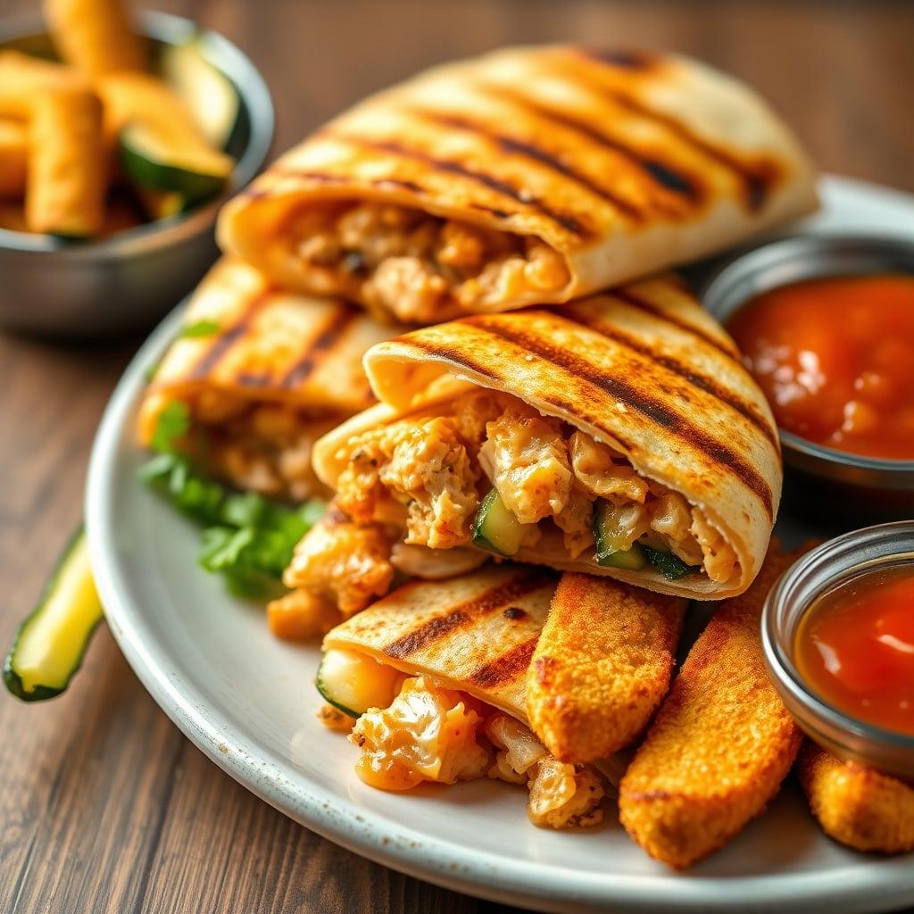 BBQ Smoky Chicken Quesadillas with Air-Fried Zucchini Sticks BBQ Smoky Chicken Quesadillas with Air-Fried Zucchini Sticks