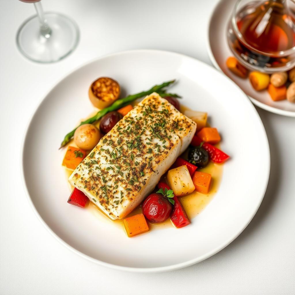 Herb-Crusted Baked Cod with Roasted Vegetables Herb-Crusted Baked Cod with Roasted Vegetables