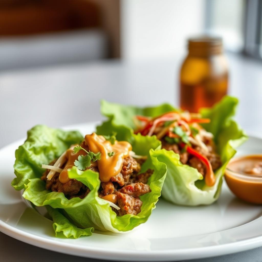 Thai-Inspired Beef Lettuce Cups with Peanut Sauce Thai-Inspired Beef Lettuce Cups with Peanut Sauce