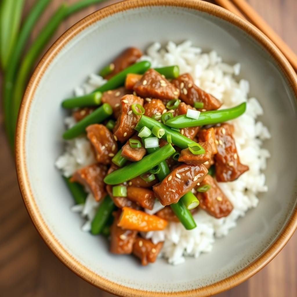 Beef Stir-Fry with Snow Peas and Rice