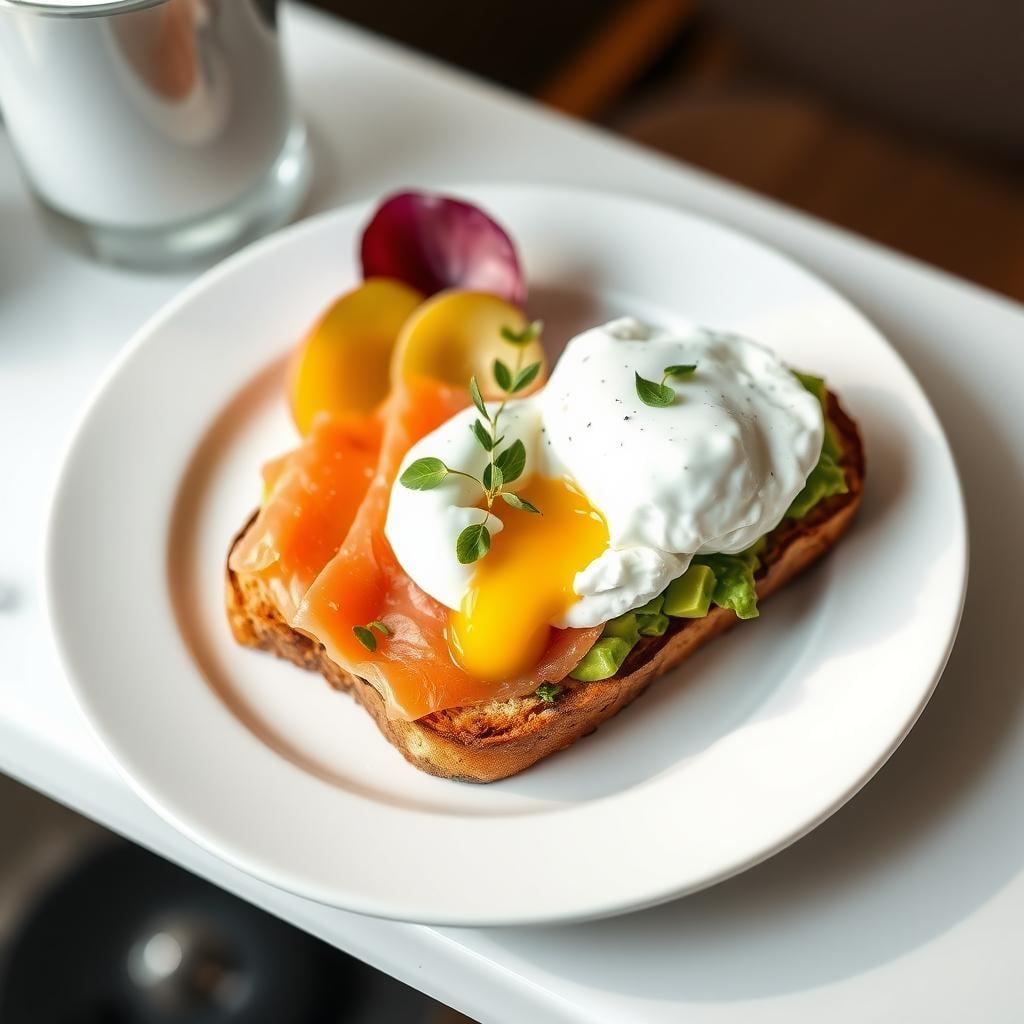 Smoked Salmon & Avocado Toast with Poached Eggs Smoked Salmon & Avocado Toast with Poached Eggs