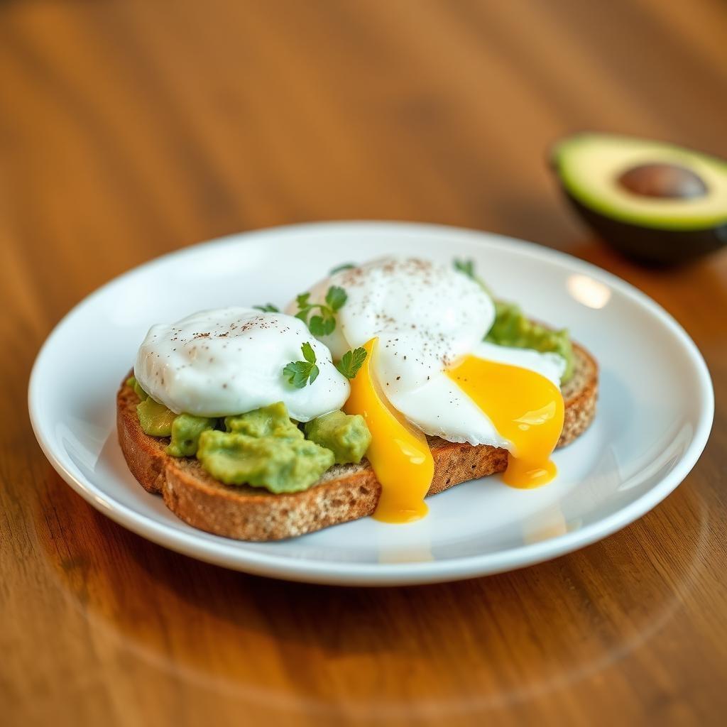 Whole Grain Toast with Avocado & Poached Eggs Whole Grain Toast with Avocado & Poached Eggs