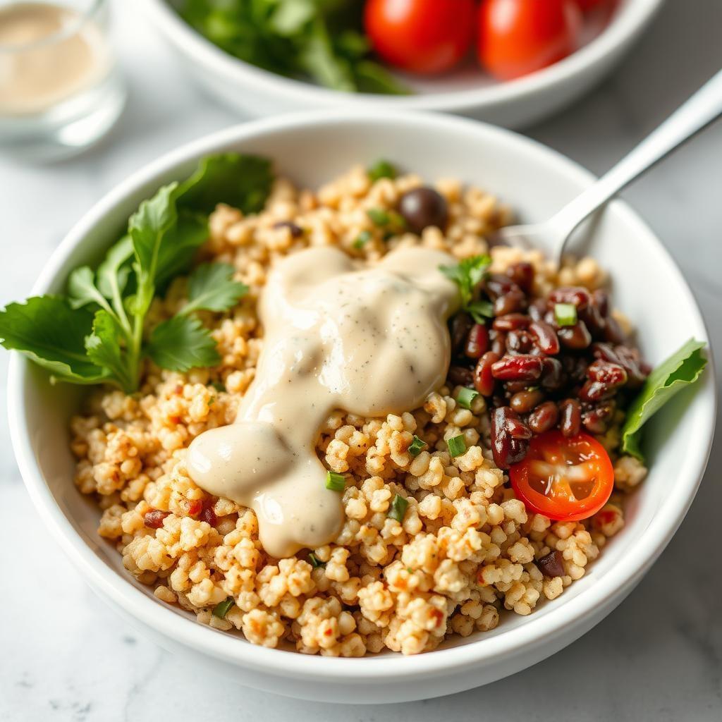 Mediterranean Quinoa Bowl with Lemon-Tahini Dressing Mediterranean Quinoa Bowl with Lemon-Tahini Dressing