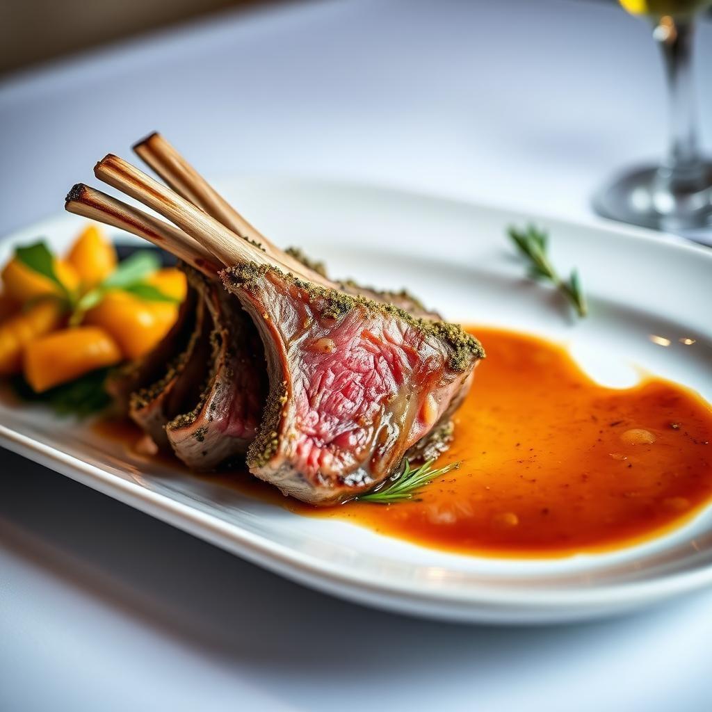 Herb-Crusted Rack of Lamb with Rosemary Jus Herb-Crusted Rack of Lamb with Rosemary Jus