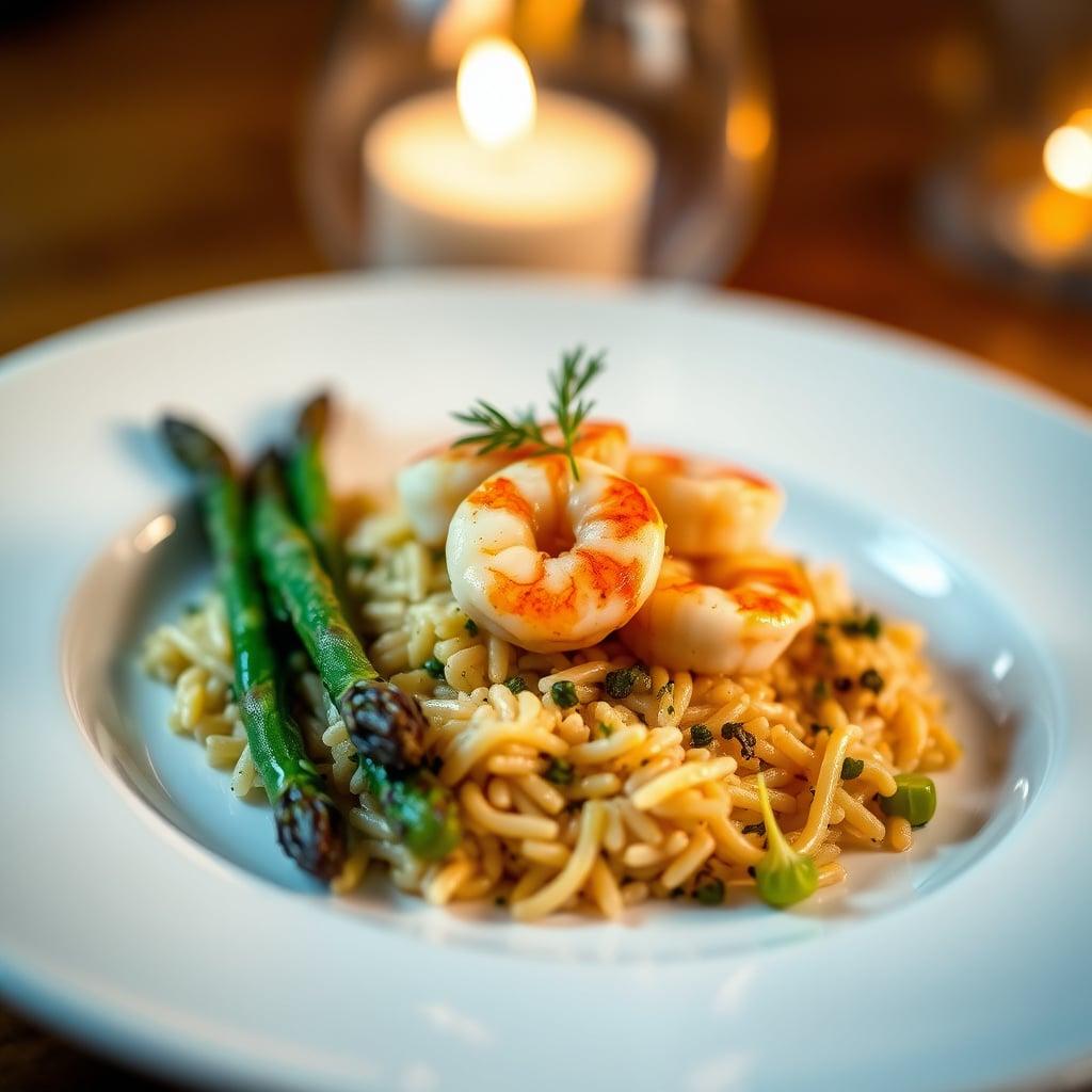 Lemon Butter Shrimp Scampi with Herbed Orzo and Roasted Asparagus
