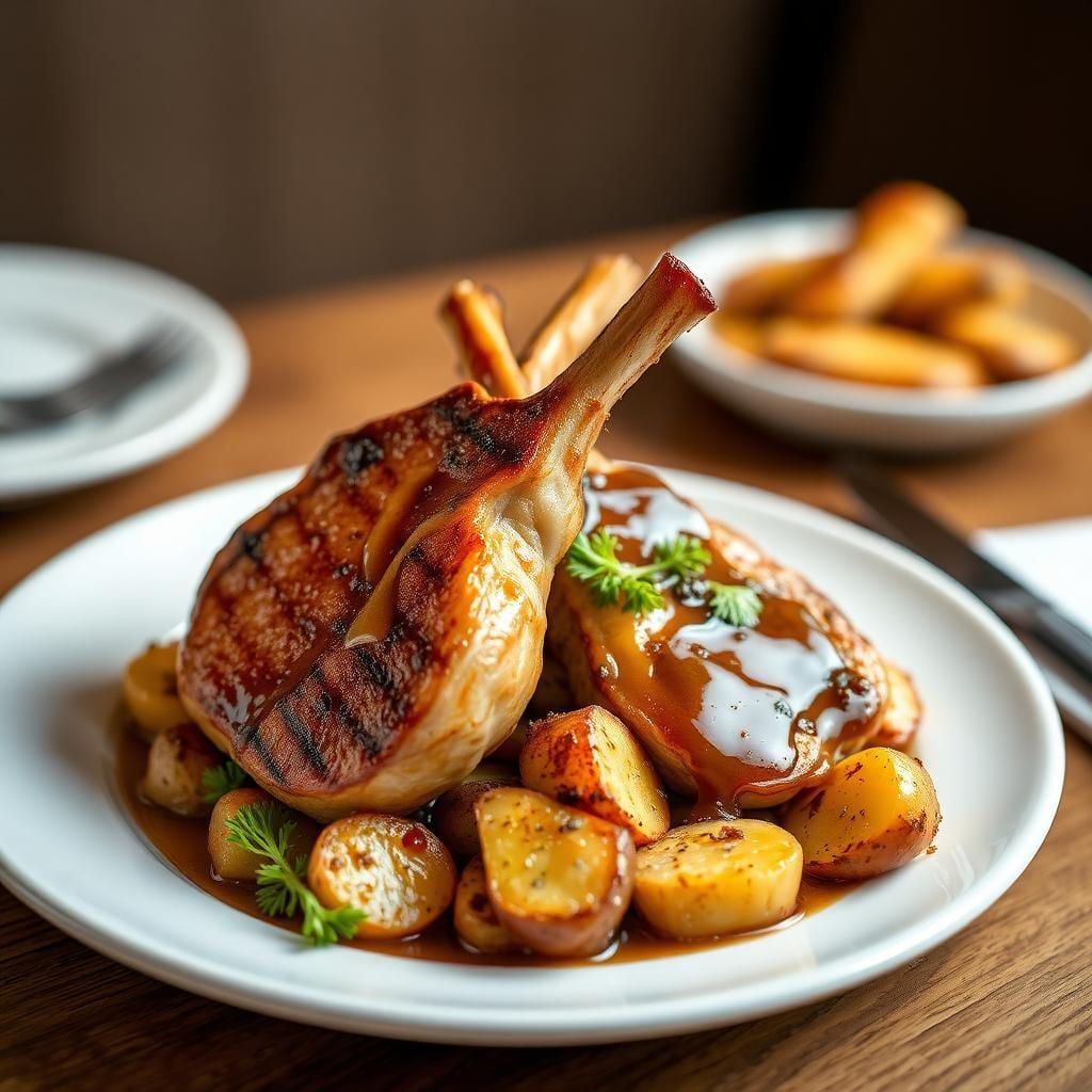 Honey Mustard Glazed Pork Chops with Roasted Potatoes Honey Mustard Glazed Pork Chops with Roasted Potatoes