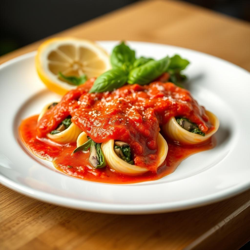Mushroom & Spinach Stuffed Shells with Tomato Basil Sauce Mushroom & Spinach Stuffed Shells with Tomato Basil Sauce