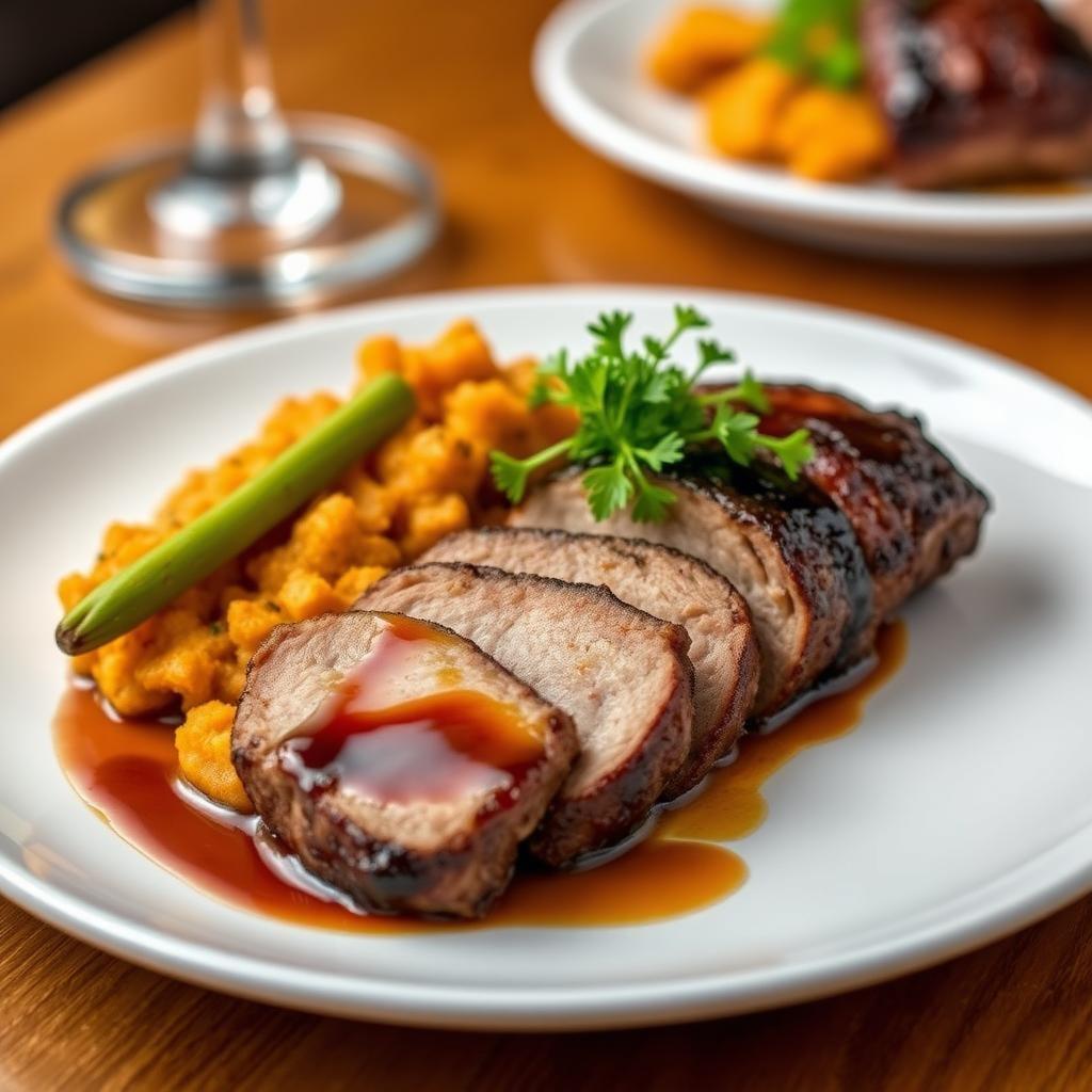 Balsamic Glazed Pork Tenderloin with Sweet Potato Mash