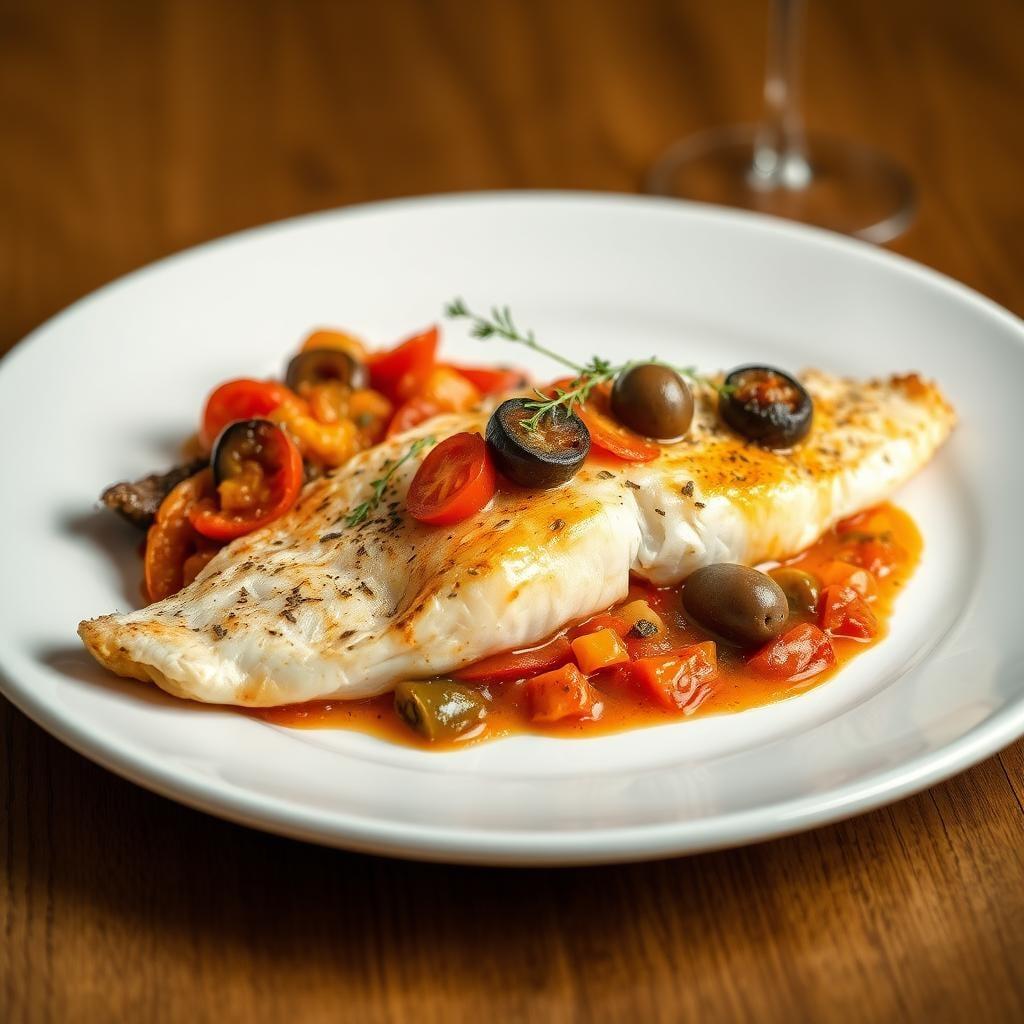 Tuscan-Style Baked Tilapia with Tomato Olive Medley Tuscan-Style Baked Tilapia with Tomato Olive Medley