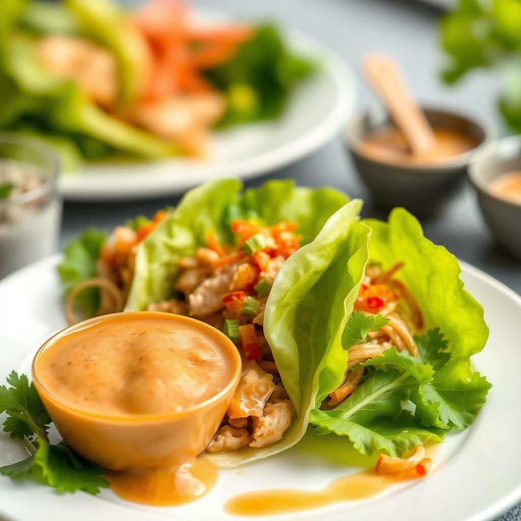 Asian-Inspired Chicken Lettuce Wraps with Peanut Sauce