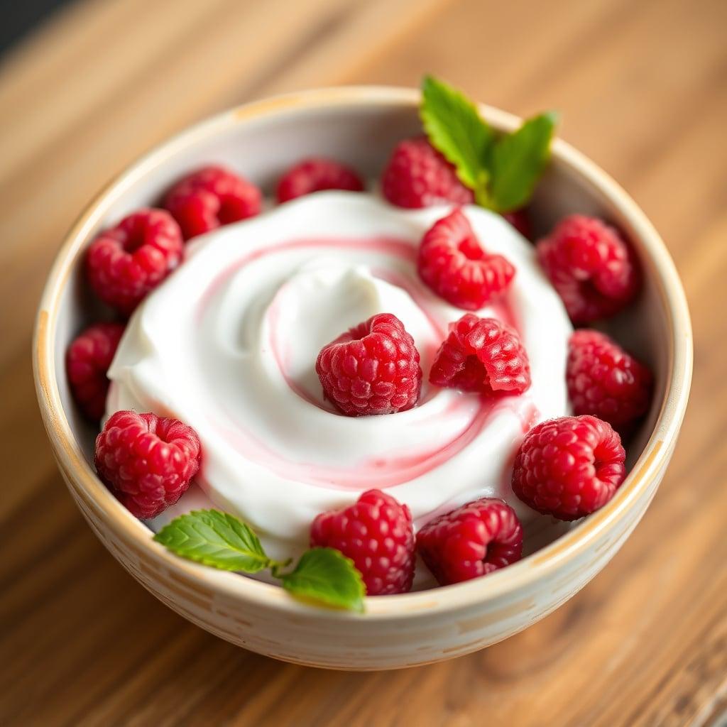 Vanilla Greek Yogurt with Smashed Raspberries Vanilla Greek Yogurt with Smashed Raspberries