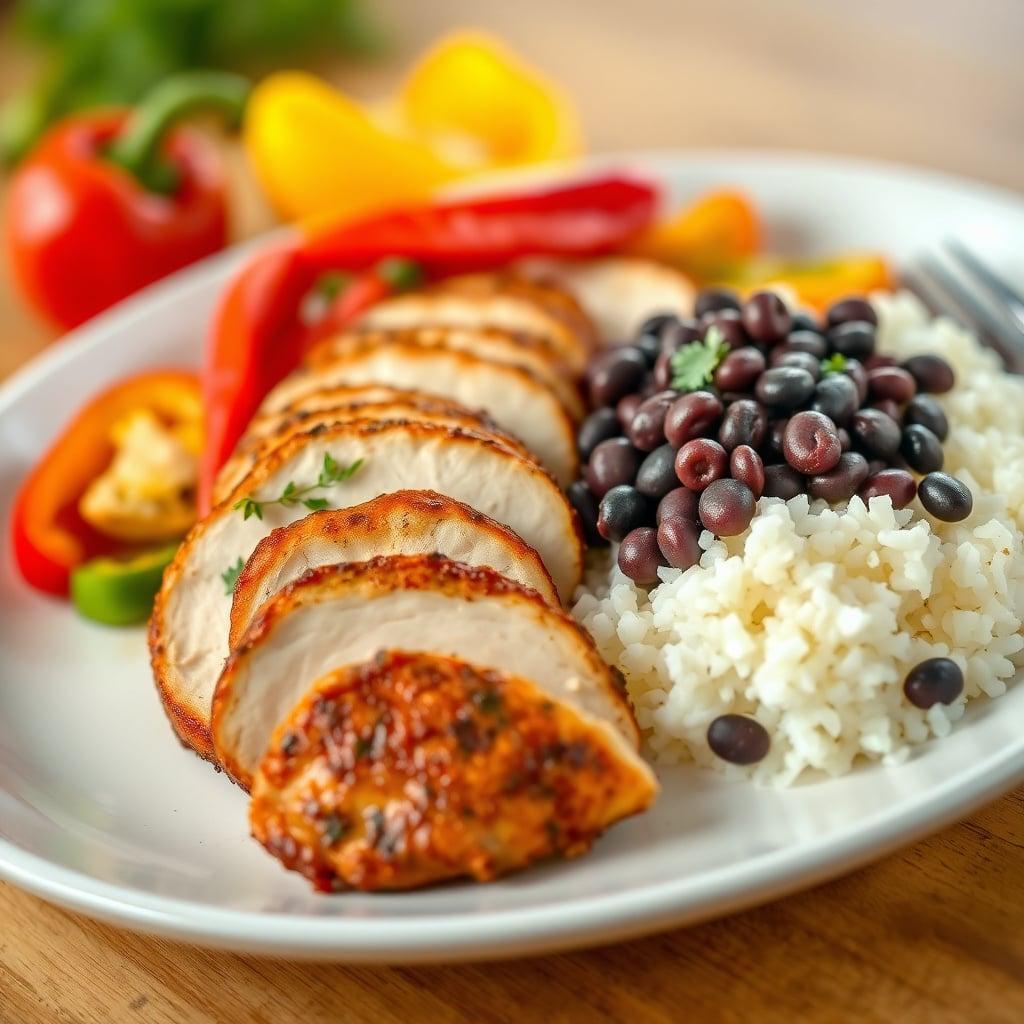 Cumin-Spiced Chicken Breast with Black Beans, Rice, and Bell Peppers Cumin-Spiced Chicken Breast with Black Beans, Rice, and Bell Peppers