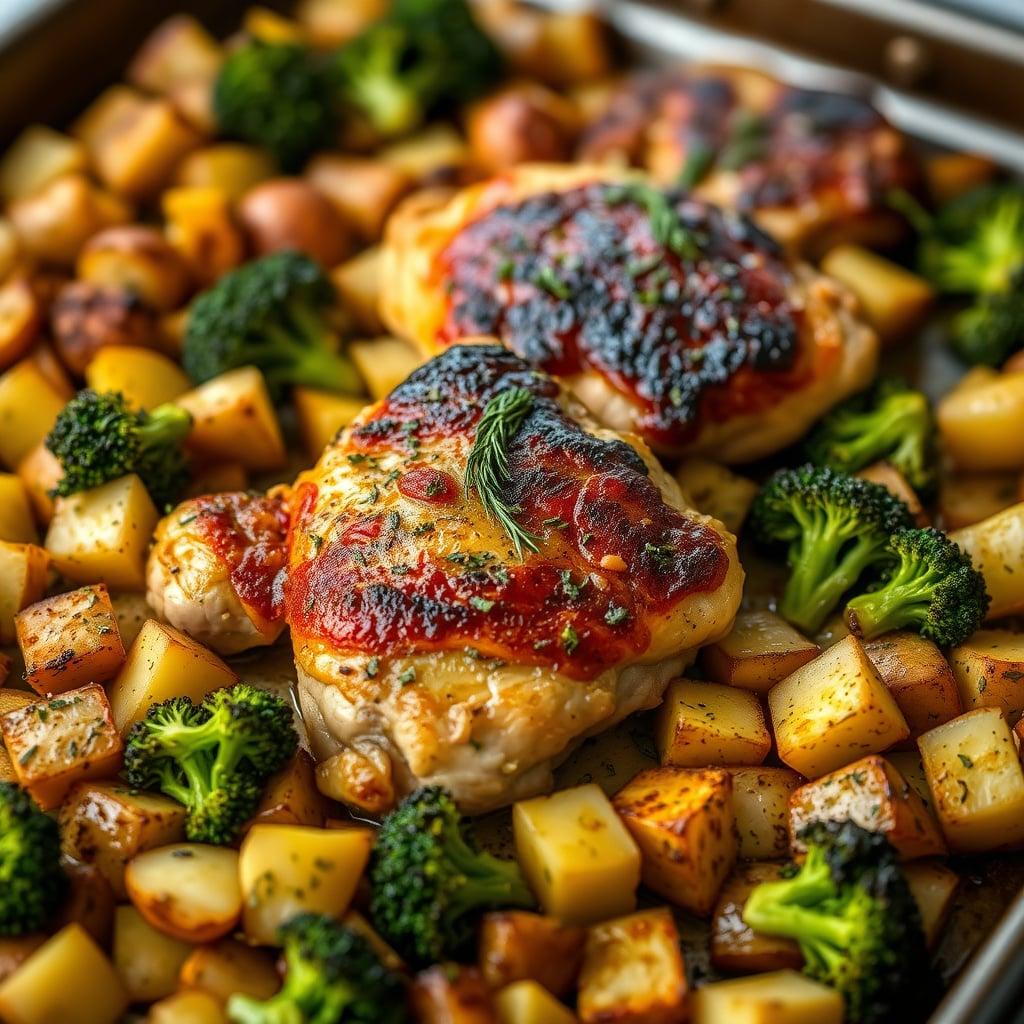 Italian Herb Chicken Thighs with Roasted Broccoli and Potatoes Italian Herb Chicken Thighs with Roasted Broccoli and Potatoes
