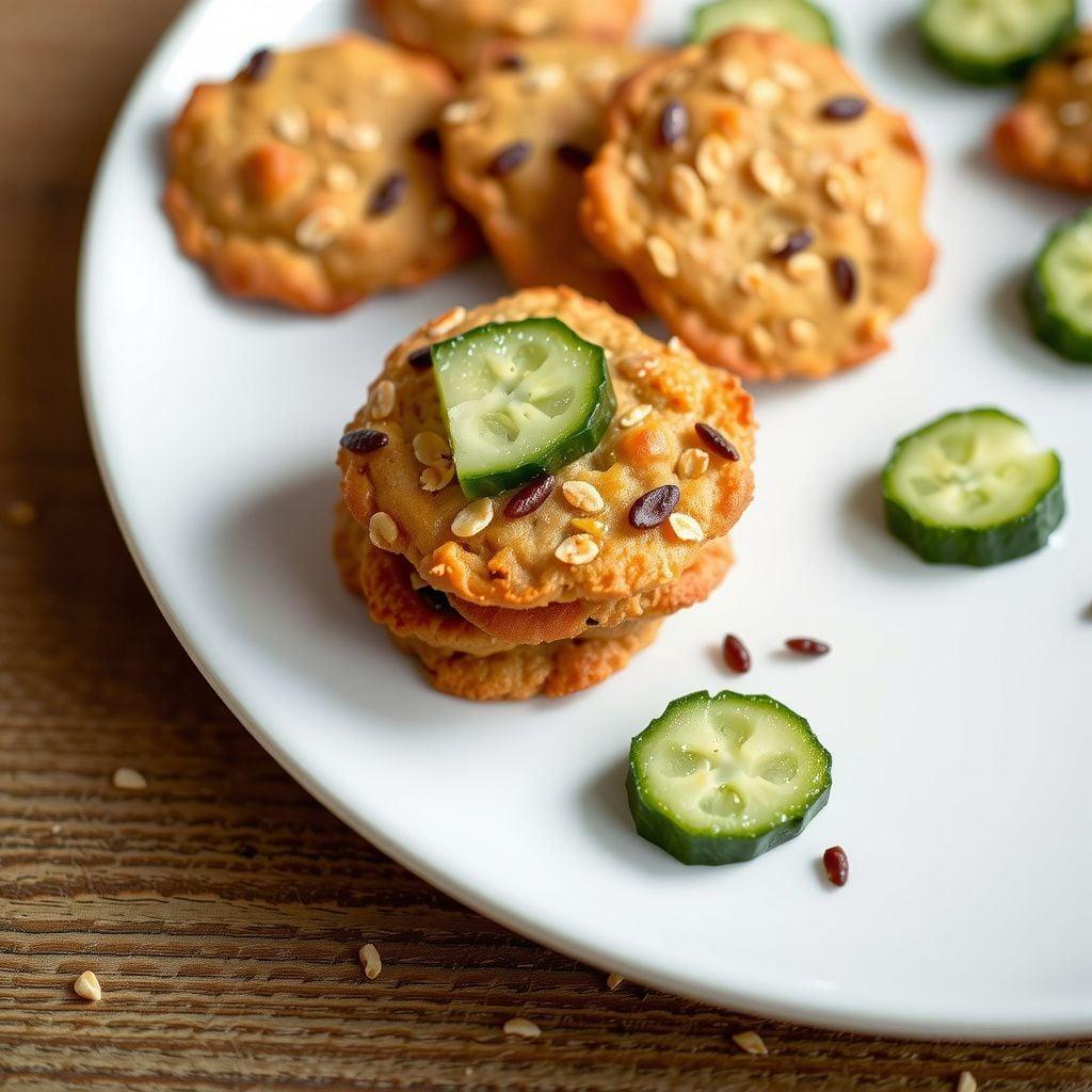 Savoury Miso-Sesame Oat Crackers with Quick Pickled Cucumber Savoury Miso-Sesame Oat Crackers with Quick Pickled Cucumber