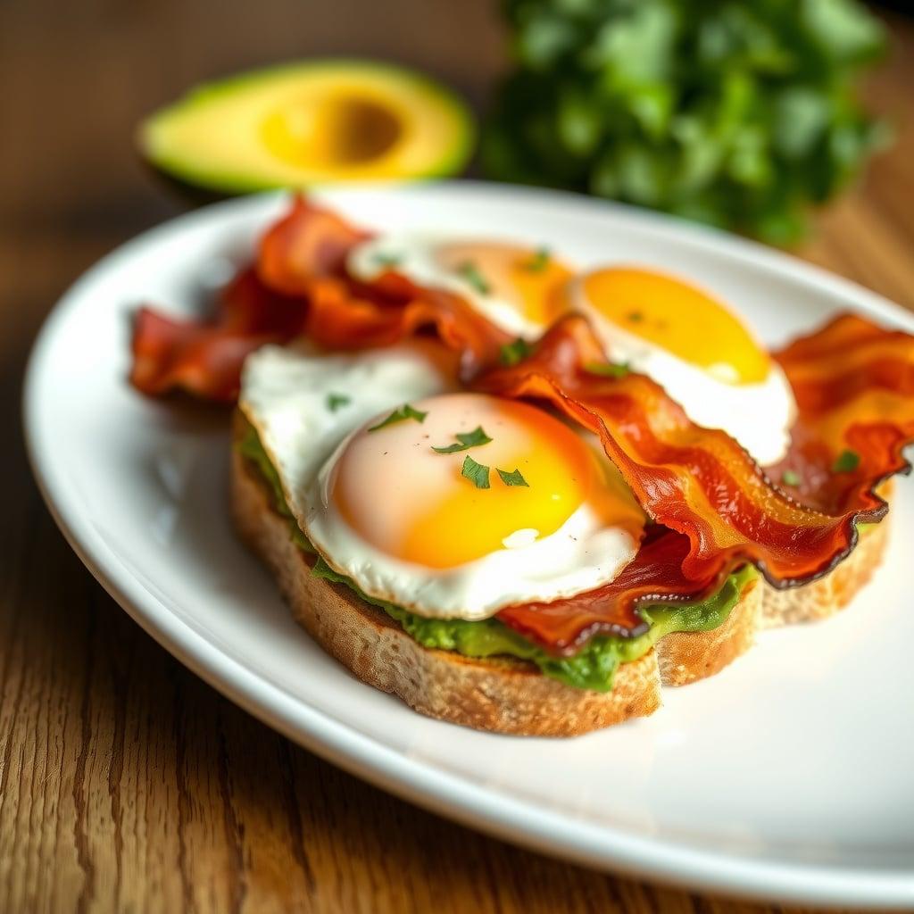 Avocado Toast with Fried Eggs and Turkey Bacon Avocado Toast with Fried Eggs and Turkey Bacon