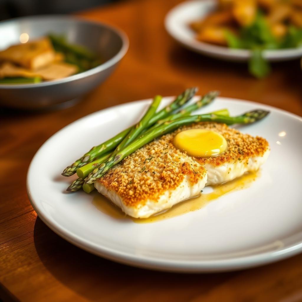Baked Parmesan Crusted Cod with Asparagus and Herb Butter