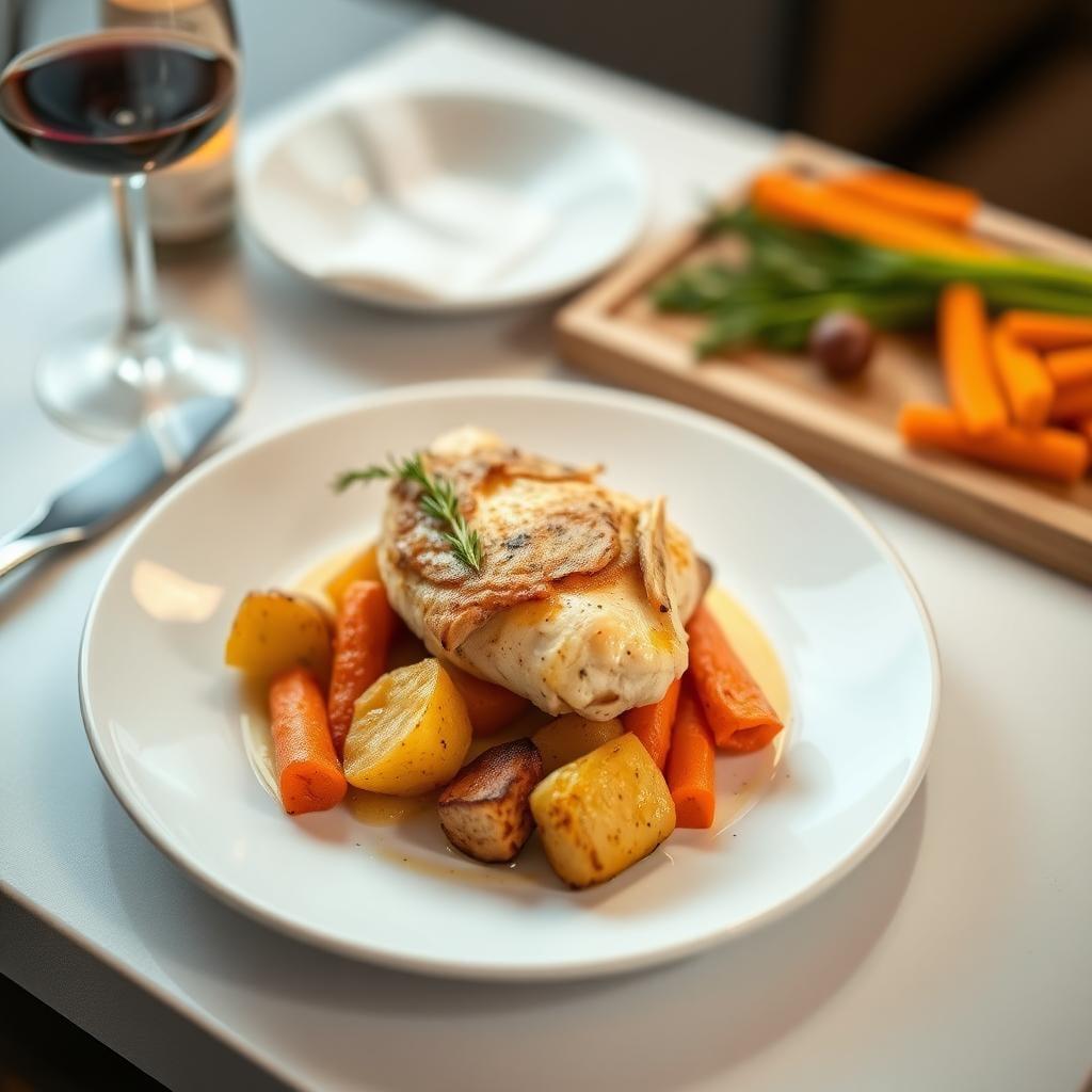 Baked Chicken Breast with Roasted Potatoes and Carrots