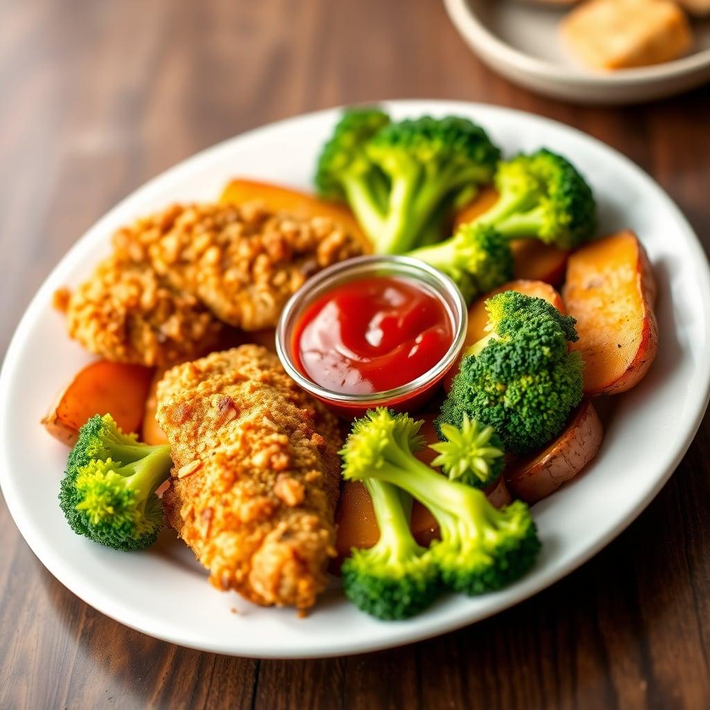 Crispy Baked Chicken Tenders with Sweet Potato Wedges Crispy Baked Chicken Tenders with Sweet Potato Wedges