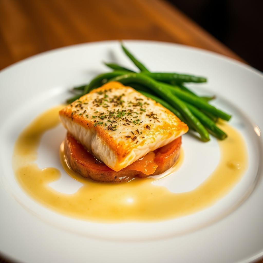Baked Salmon with Sweet Potato and Steamed Green Beans