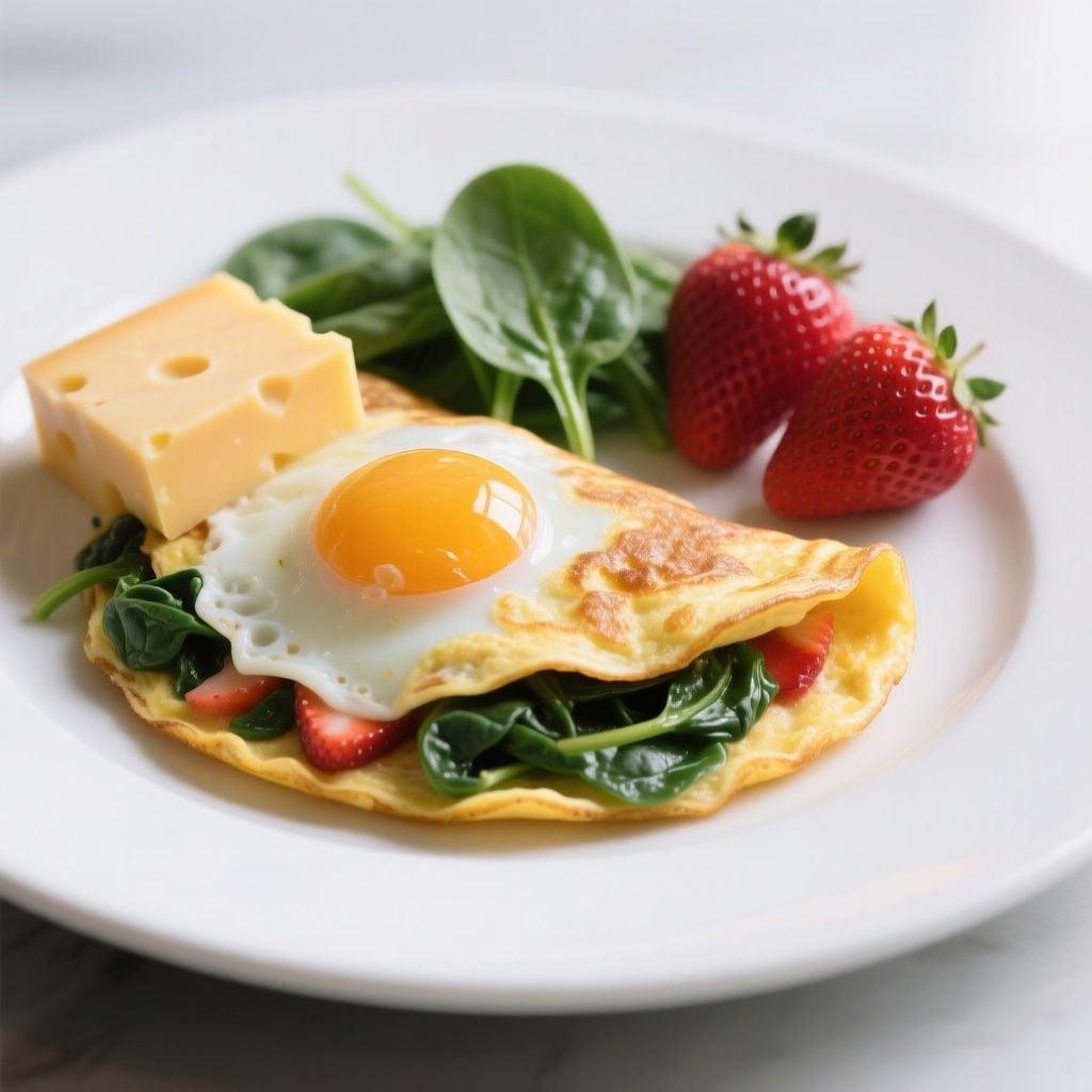 Savory Cheddar and Spinach Omelet with a Side of Fresh Strawberries Savory Cheddar and Spinach Omelet with a Side of Fresh Strawberries