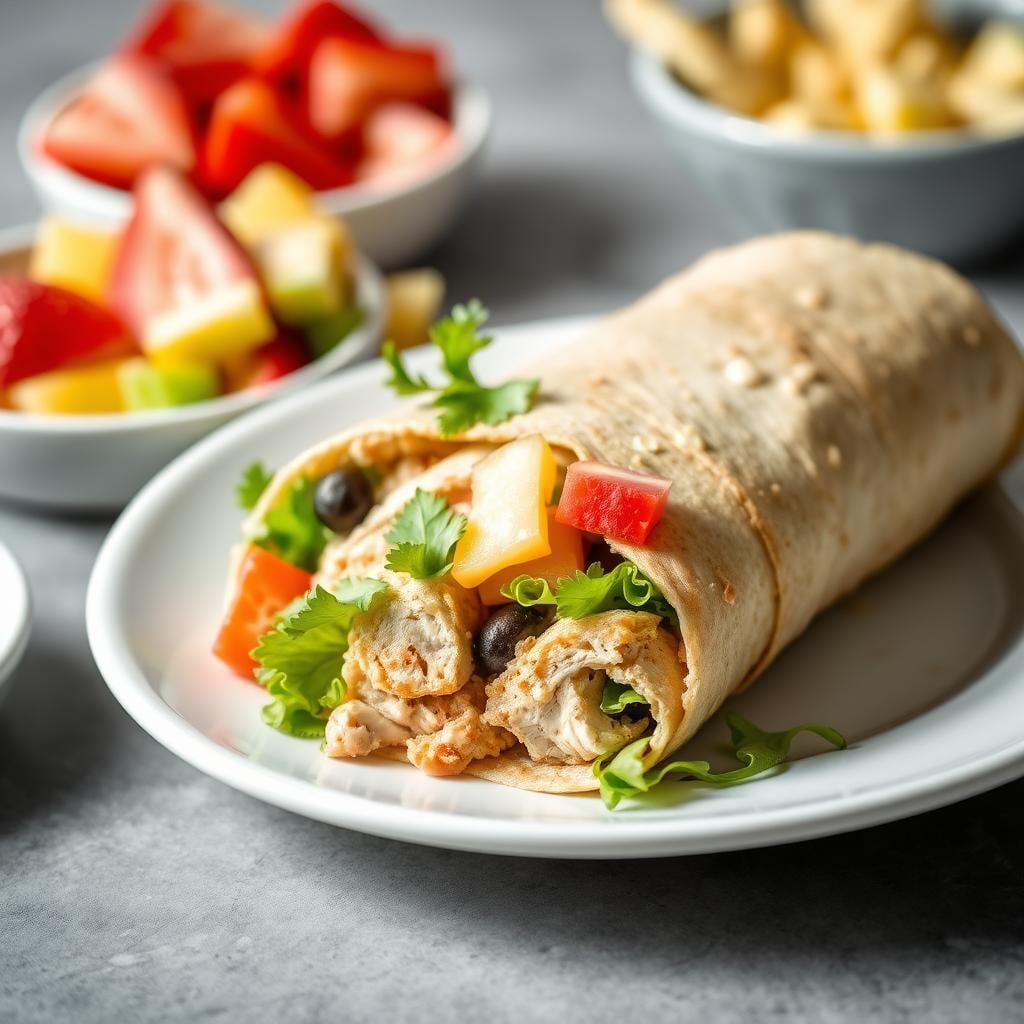 Chicken Caesar Wrap with Fresh Fruit Salad