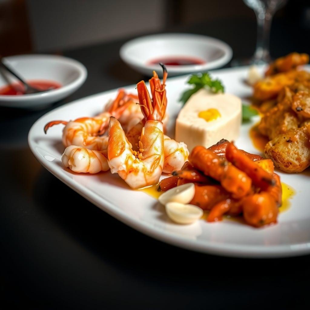 Spanish Tapas Dinner Board: Gambas al Ajillo, Patatas Bravas & Manchego with Membrillo Spanish Tapas Dinner Board: Gambas al Ajillo, Patatas Bravas & Manchego with Membrillo
