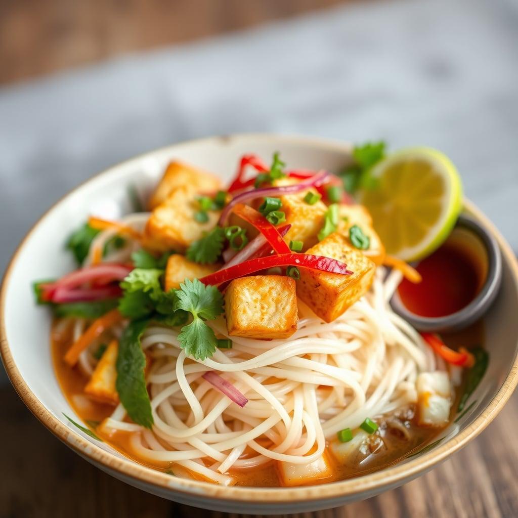 Vietnamese-Inspired Rice Noodle Bowls with Lemongrass Tofu and Pickled Vegetables Vietnamese-Inspired Rice Noodle Bowls with Lemongrass Tofu and Pickled Vegetables