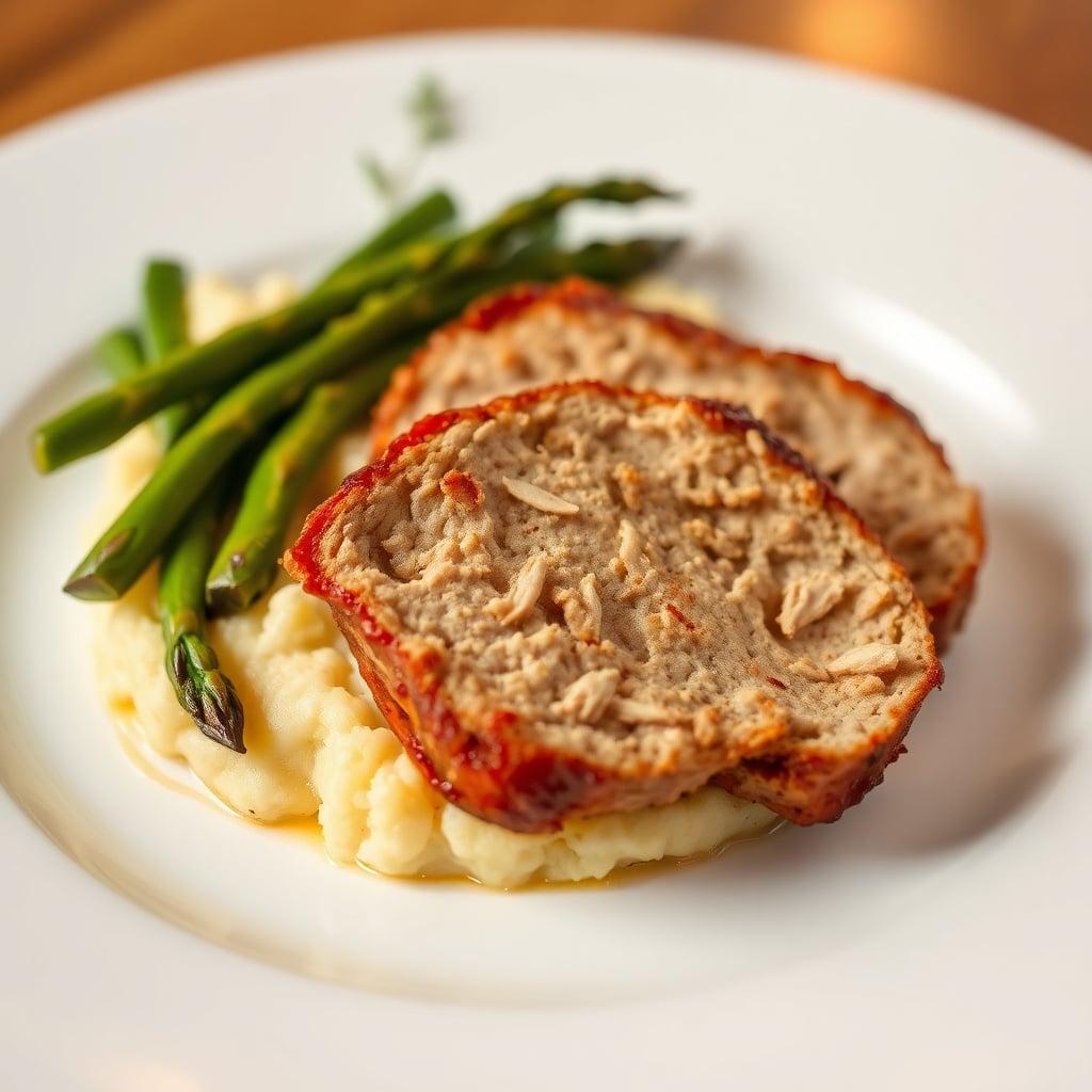 Baked Turkey Meatloaf with Mashed Cauliflower and Roasted Asparagus