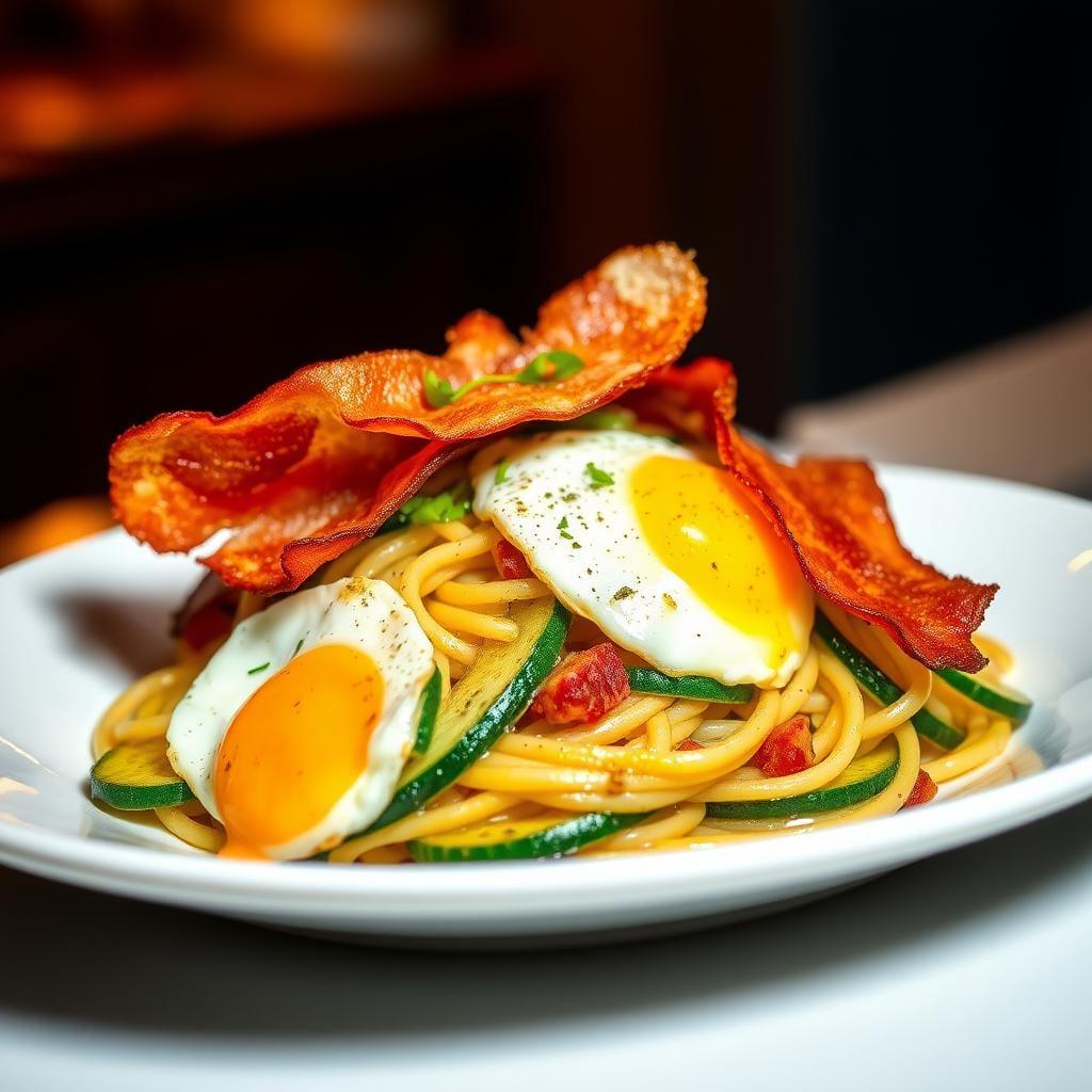 Zucchini Noodle Carbonara with Crispy Bacon Zucchini Noodle Carbonara with Crispy Bacon