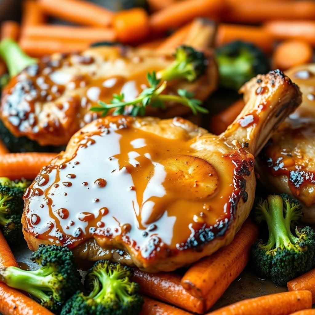 Sheet Pan Honey Mustard Pork Chops with Carrots and Broccoli Sheet Pan Honey Mustard Pork Chops with Carrots and Broccoli