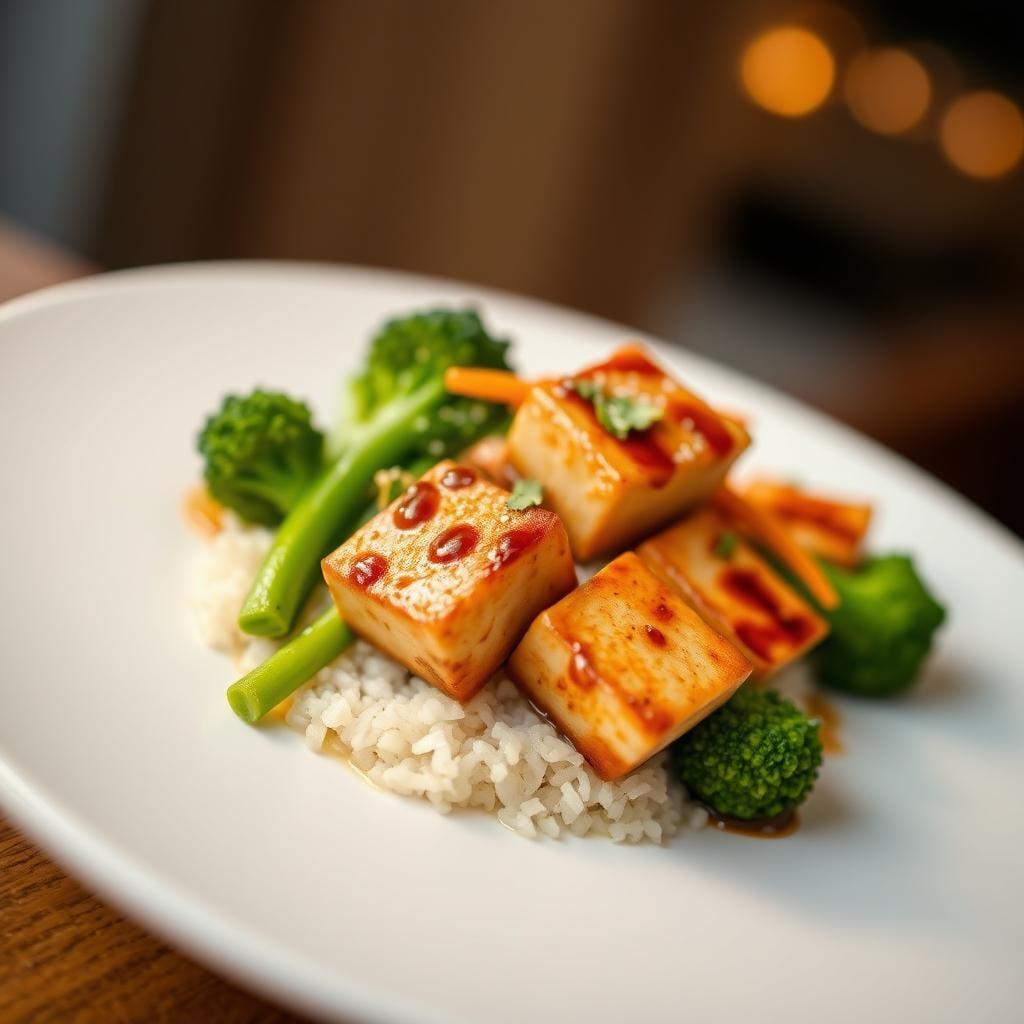 Seared Ginger-Soy Glazed Tofu with Sesame Broccoli Stir-Fry Seared Ginger-Soy Glazed Tofu with Sesame Broccoli Stir-Fry