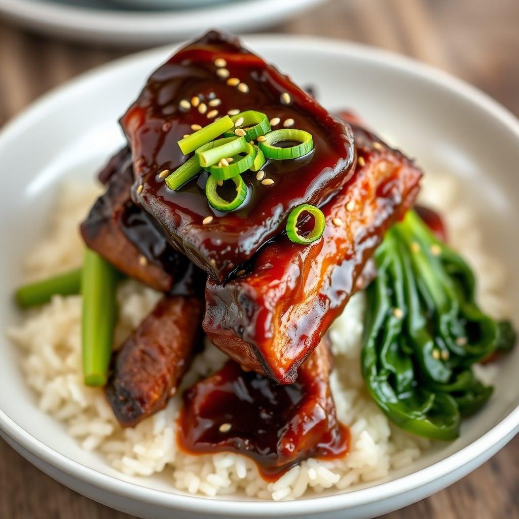 Sticky Hoisin-Ginger Braised Pork Ribs with Jasmine Rice and Sesame-Garlic Bok Choy Sticky Hoisin-Ginger Braised Pork Ribs with Jasmine Rice and Sesame-Garlic Bok Choy