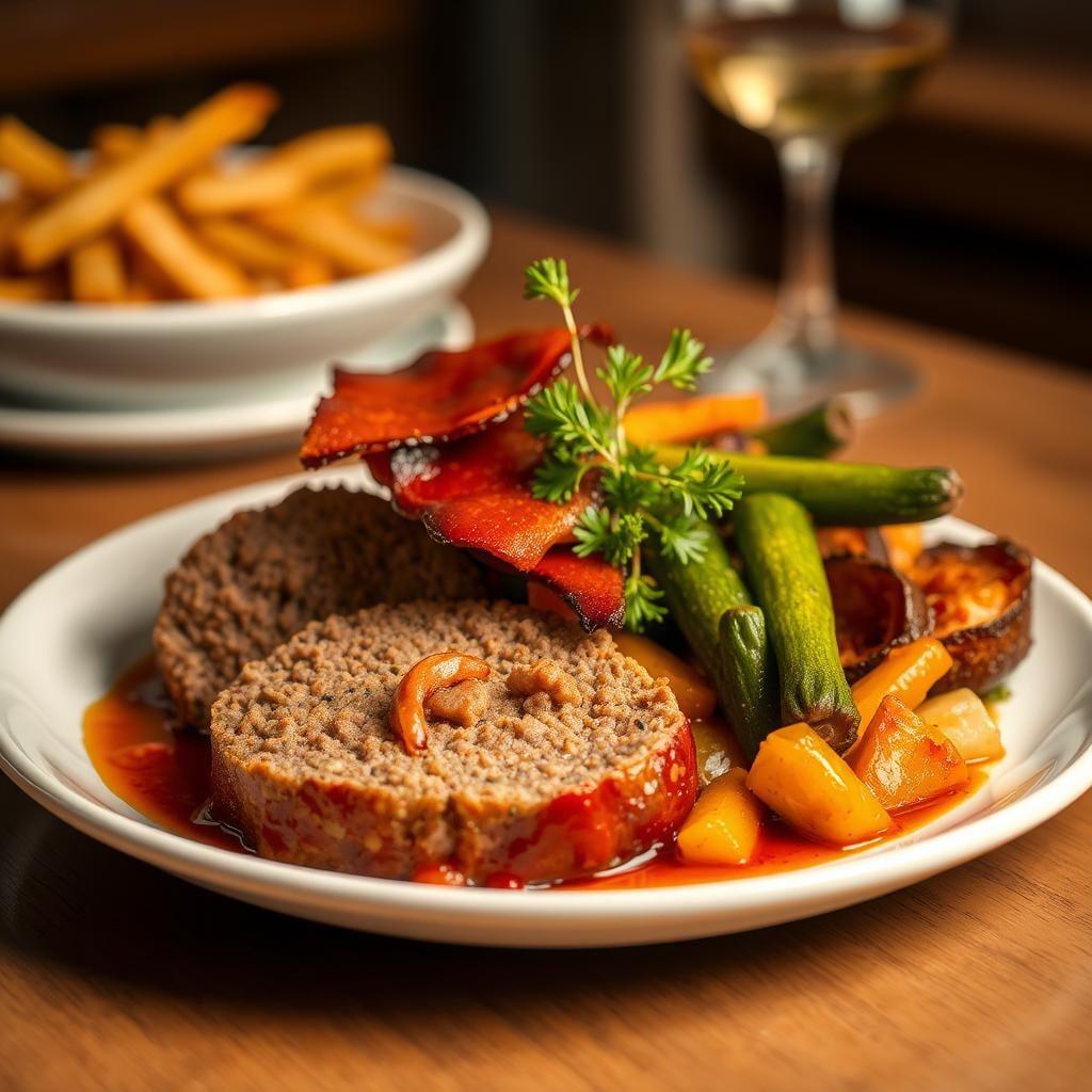 Smoky Bacon & Ground Beef Meatloaf with Air Fryer Vegetables Smoky Bacon & Ground Beef Meatloaf with Air Fryer Vegetables