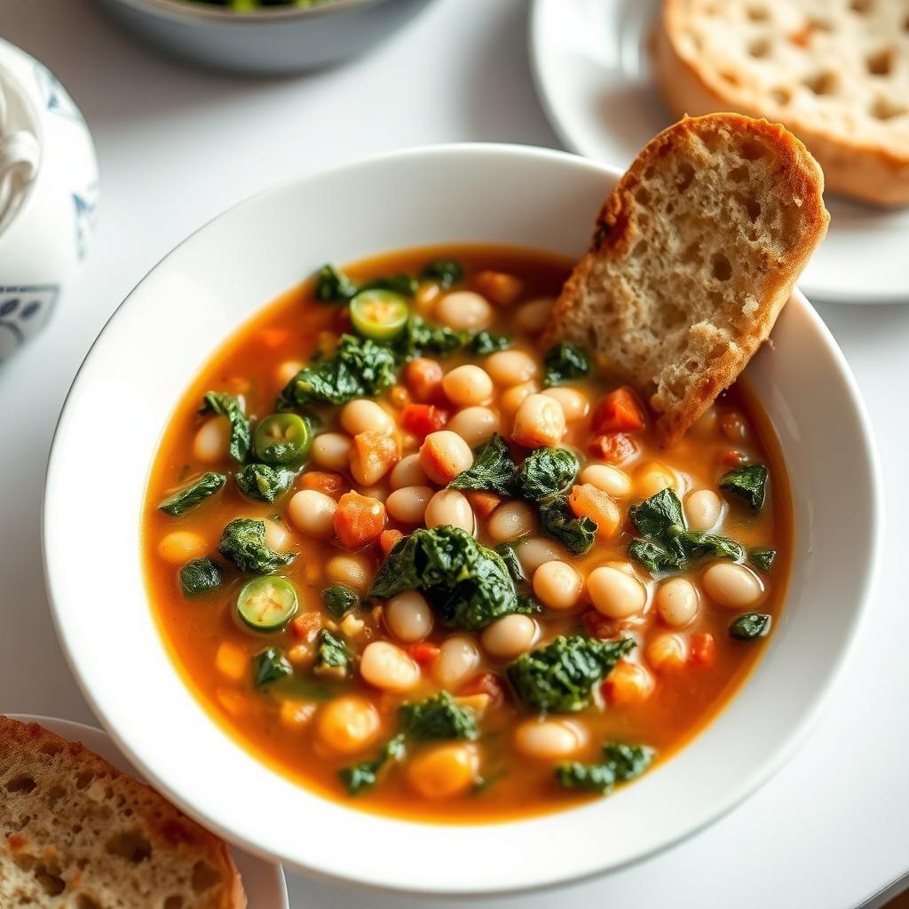 Tuscan White Bean & Kale Soup with Herb Focaccia Tuscan White Bean & Kale Soup with Herb Focaccia