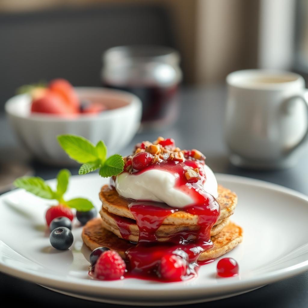 Multigrain Pancakes with Berry Compote and Yogurt
