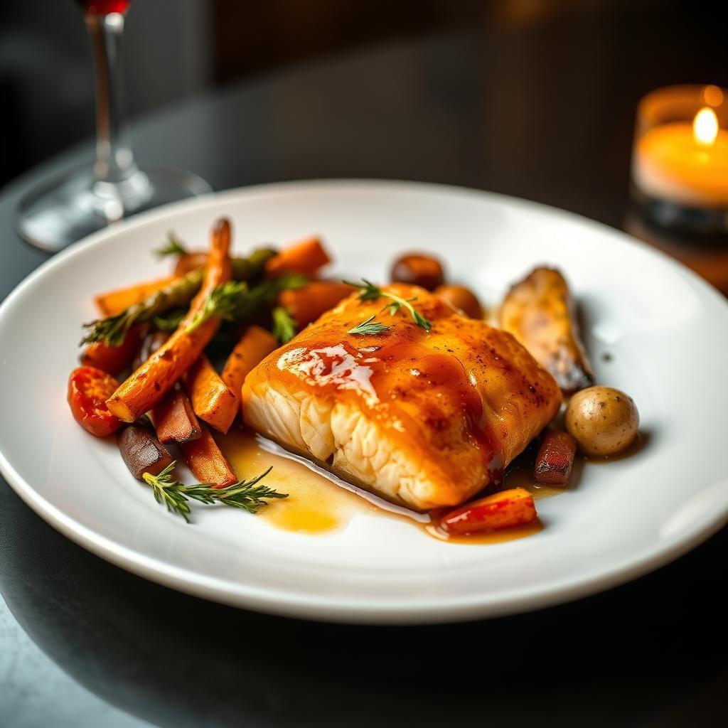 Maple Dijon Glazed Salmon with Roasted Root Vegetables Maple Dijon Glazed Salmon with Roasted Root Vegetables