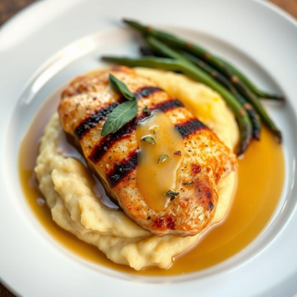 Chicken Saltimbocca with Sage-Infused Butter Sauce, Polenta, and Balsamic-Roasted Green Beans