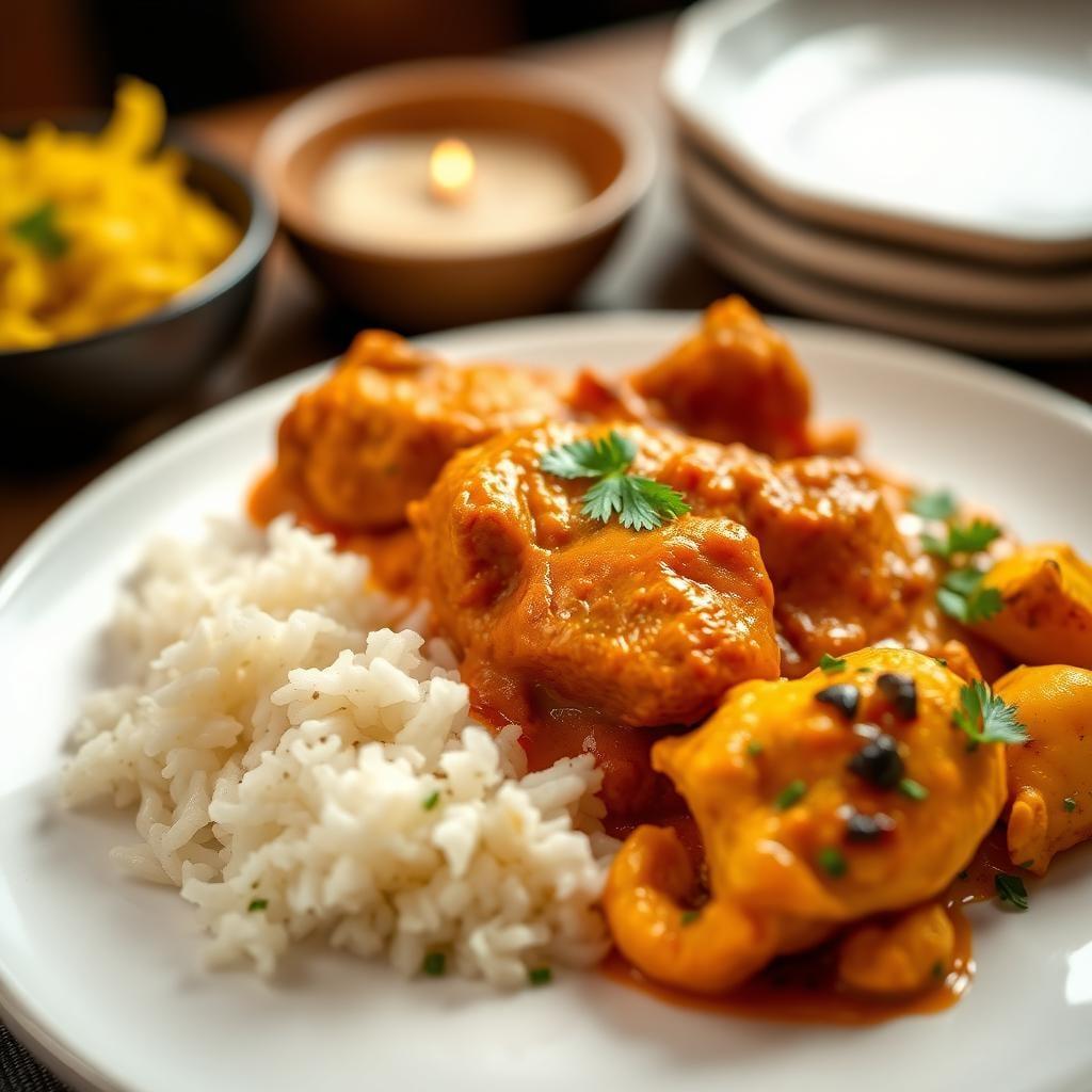 Butter Chicken Curry with Fragrant Basmati Rice and Roasted Cauliflower