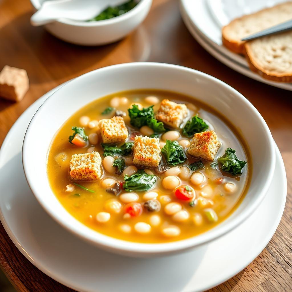 Tuscan White Bean & Kale Soup with Whole Grain Croutons Tuscan White Bean & Kale Soup with Whole Grain Croutons