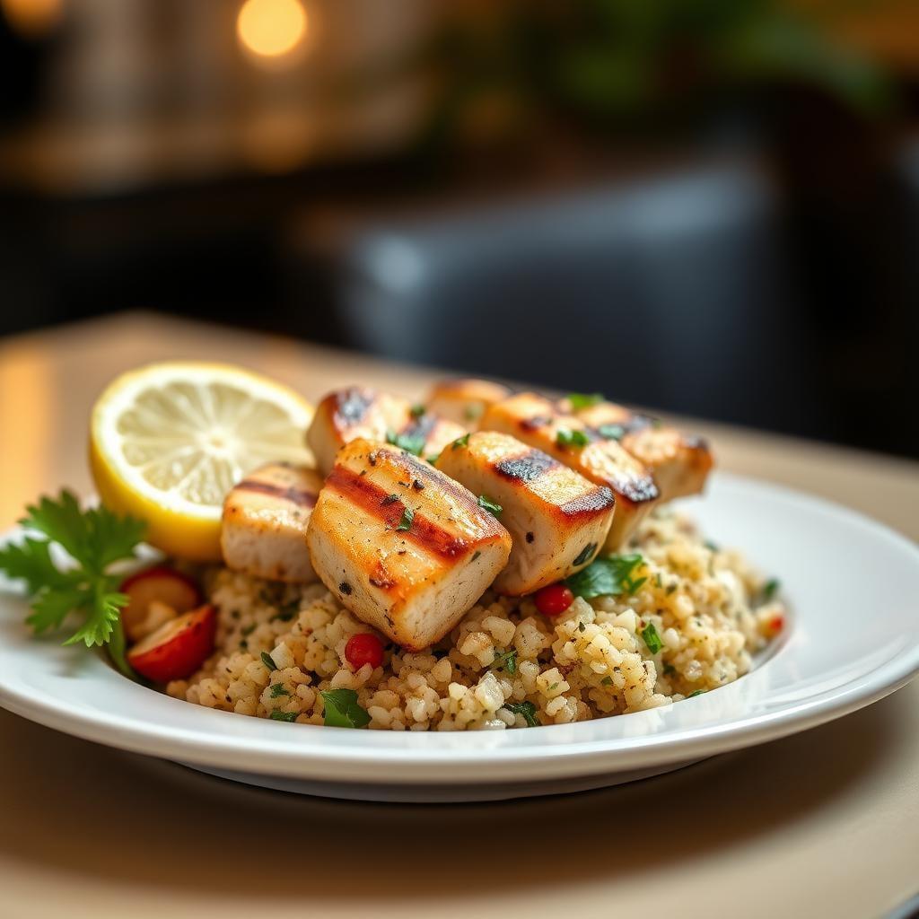 Greek-Style Chicken Souvlaki Bowls with Lemon-Herb Quinoa Greek-Style Chicken Souvlaki Bowls with Lemon-Herb Quinoa