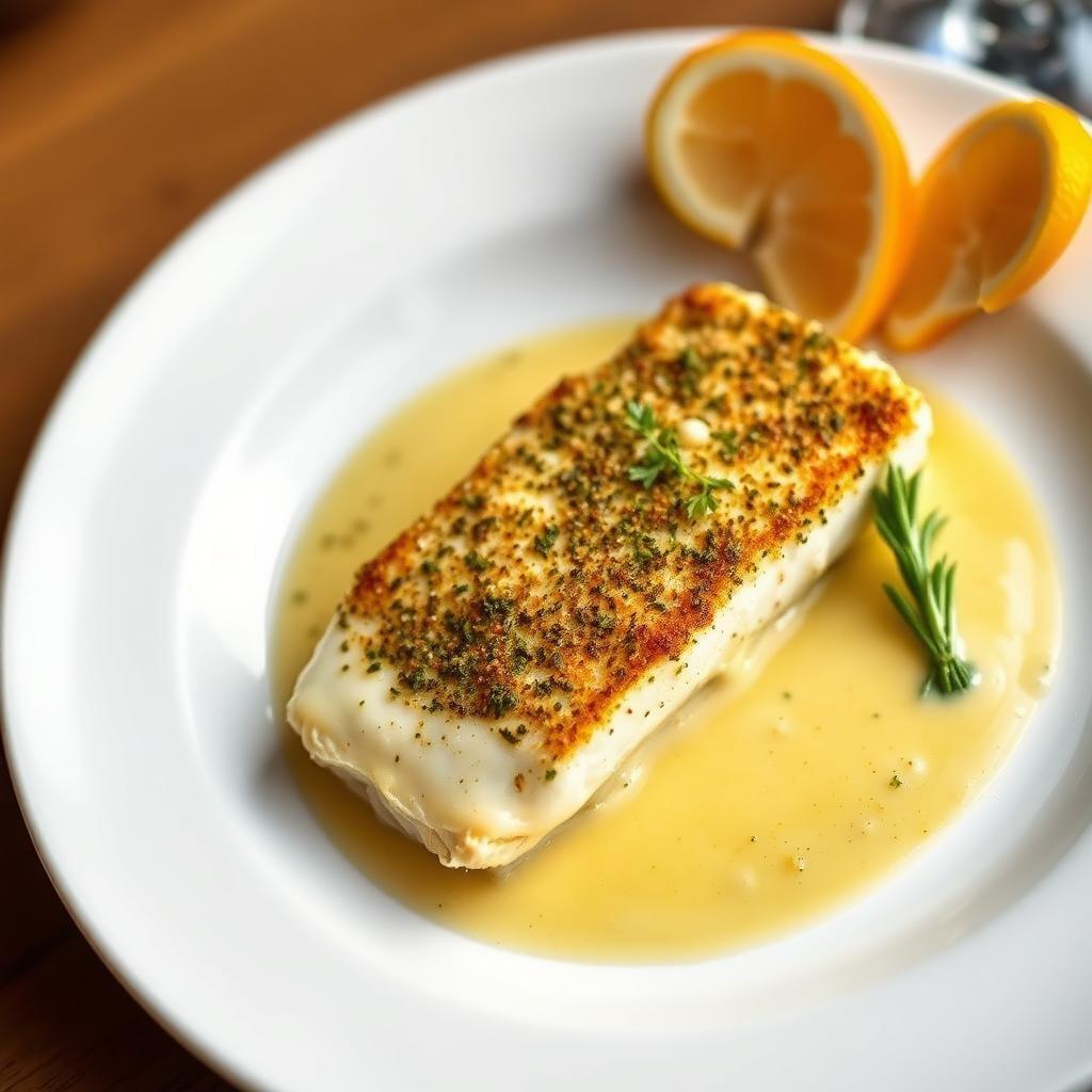 Herb-Crusted Baked Cod with Lemon Butter Sauce Herb-Crusted Baked Cod with Lemon Butter Sauce