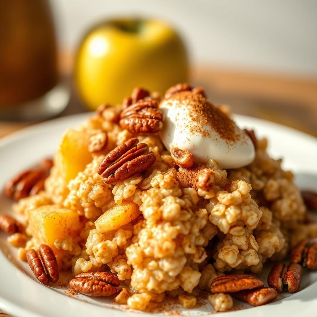Cinnamon Apple Baked Oatmeal with Toasted Pecans