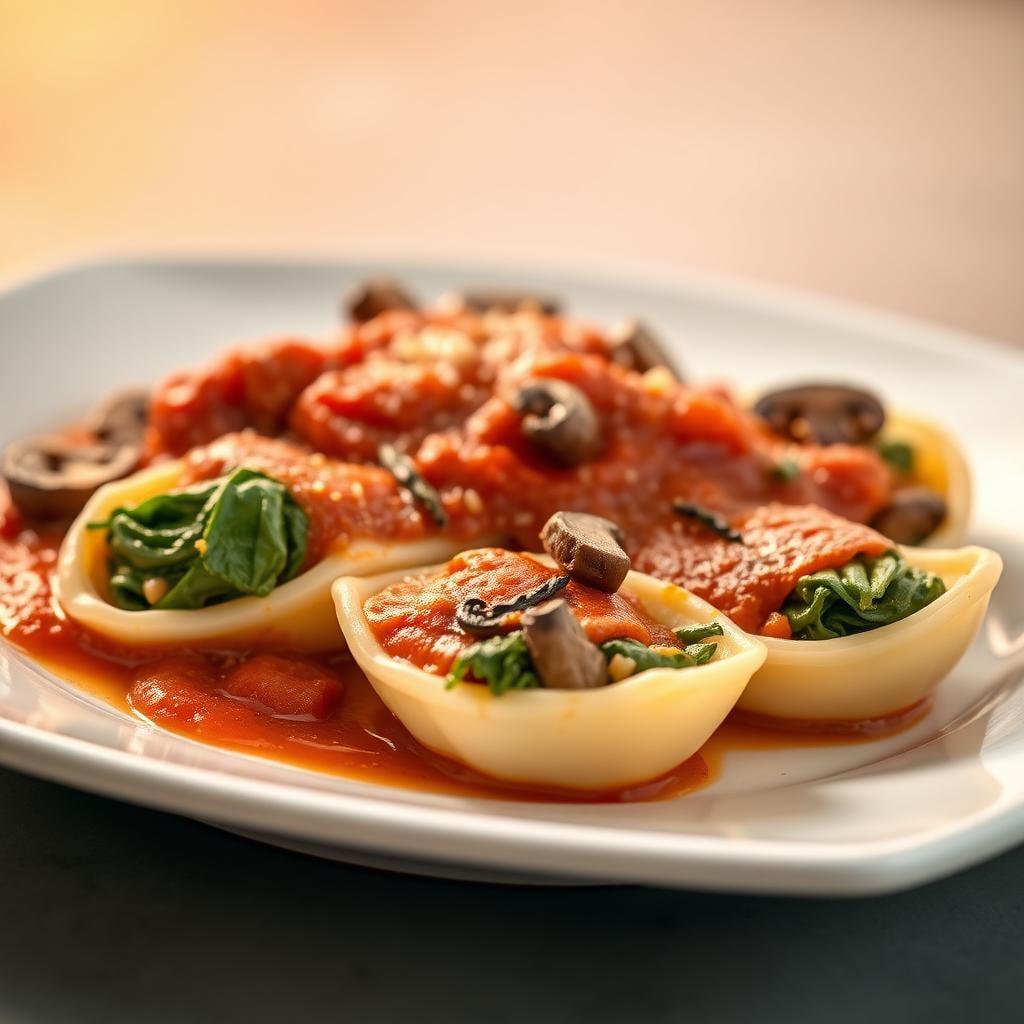 Mushroom and Spinach Stuffed Shells with Tomato Basil Sauce Mushroom and Spinach Stuffed Shells with Tomato Basil Sauce