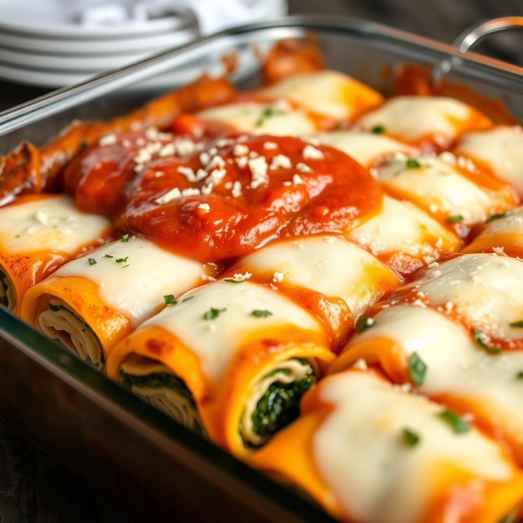 Spinach and Ricotta Lasagna Roll-Ups with Mild Marinara Spinach and Ricotta Lasagna Roll-Ups with Mild Marinara