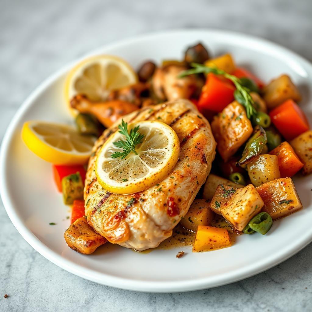 Herb-Roasted Lemon Garlic Chicken with Mediterranean Vegetables Herb-Roasted Lemon Garlic Chicken with Mediterranean Vegetables