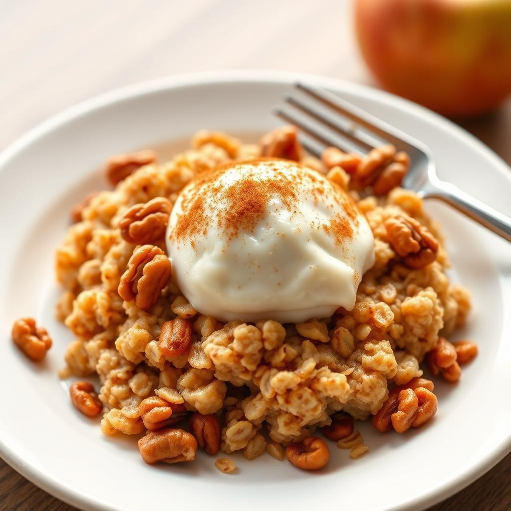 Apple Cinnamon Baked Oatmeal with Maple Glazed Walnuts