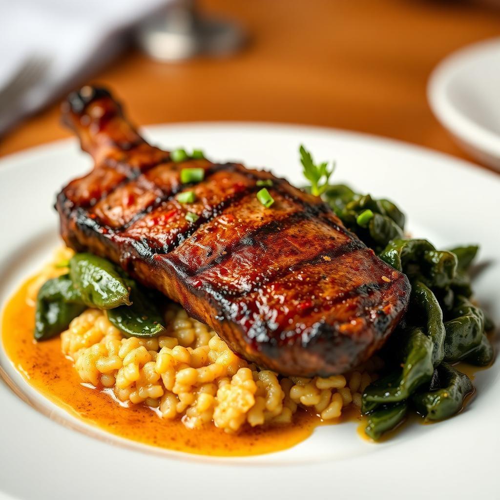Brazilian Picanha Steak with Farofa and Collard Greens